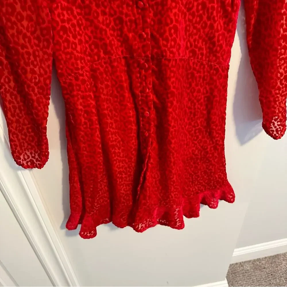 The Kooples Red Velvet Leopard Print Mini Dress XS